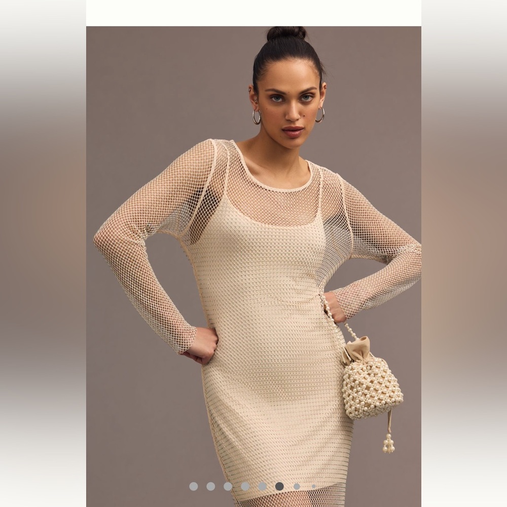 ✨ Sunday In Brooklyn anthropologie mesh rhinestone maxi dress slip NWT 1X Nude - Picture 14 of 17